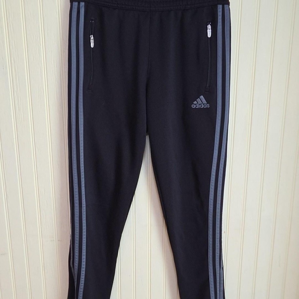 Adidas Pants Youth 10-12 Black Climacool 3‎ Stripes Athletic Track Ankle Knit